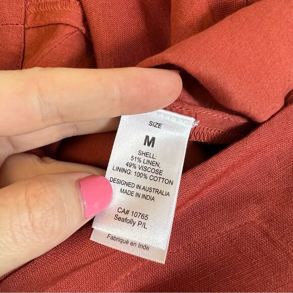 Seafolly Florence Scarlet Top Rust M Button Linen Sleeveless - Picture 3 of 6